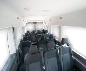  An image of several seats inside a van.