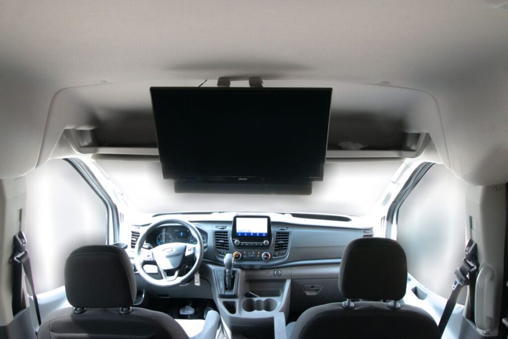 An image of a TV in a van 
