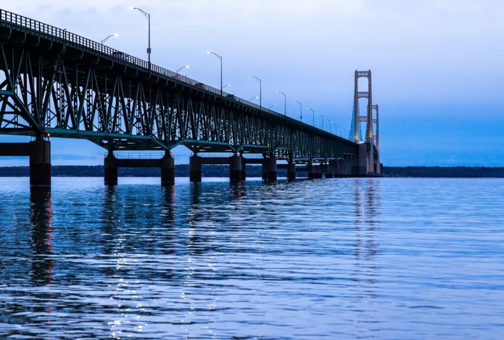 A scenic view of the Mackinac Bridge