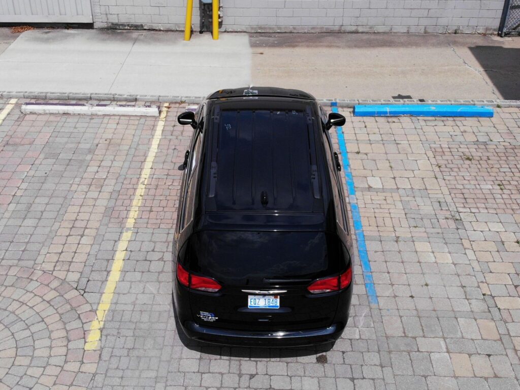 black van parked in lot