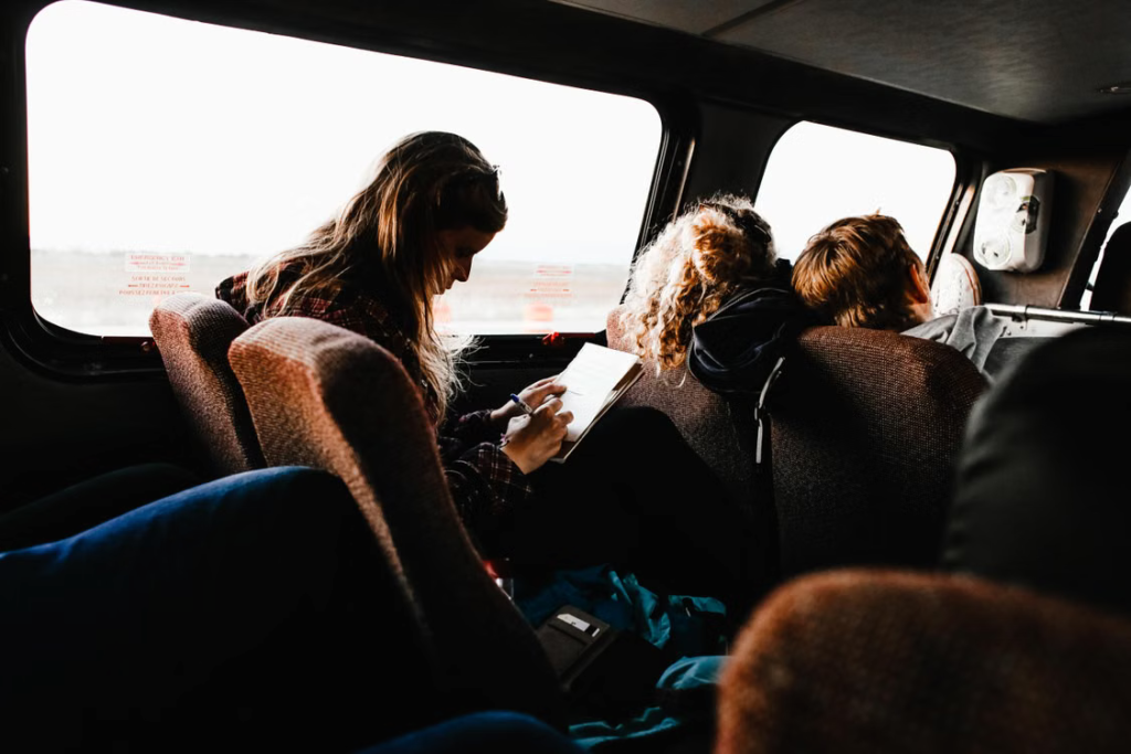 Group travelling in passenger van