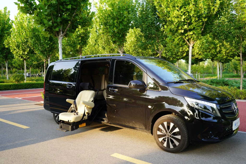 Black passenger van parked
